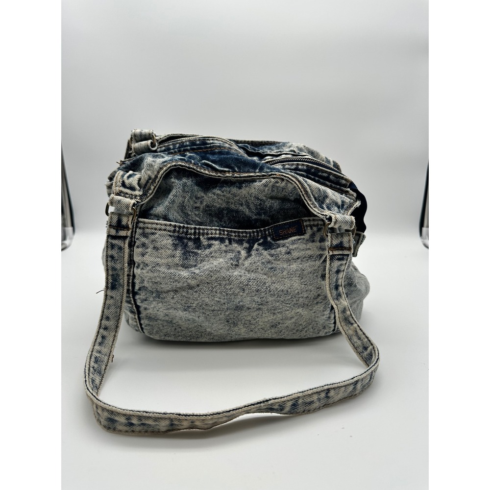 Shane Vintage Acid Wash Denim Shoulder Bag Blue 80s 90s Retro Hobo Purse Sky 56
